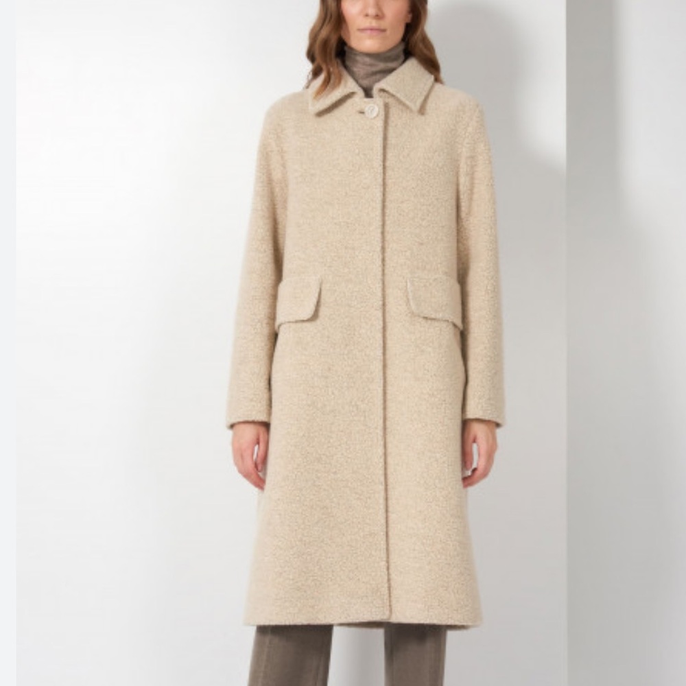 Cinzia Rocca Beige Teddy Coat Alpaca Wool Italy Cream Beige Neutral Chic Classic